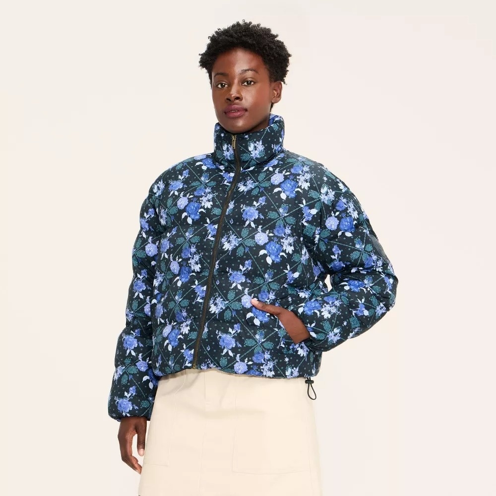 Woolrich‎ x Target Women's Size S Small Floral Puffer Jacket Coat Blue New NWT!